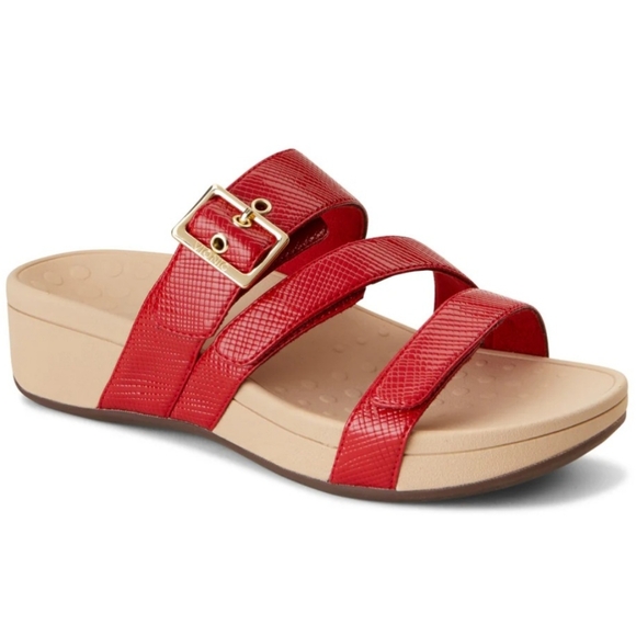 Vionic Pacific Rio Wedge Sandals Women's 8 Red Lizard Print Platform Slide - Picture 1 of 13